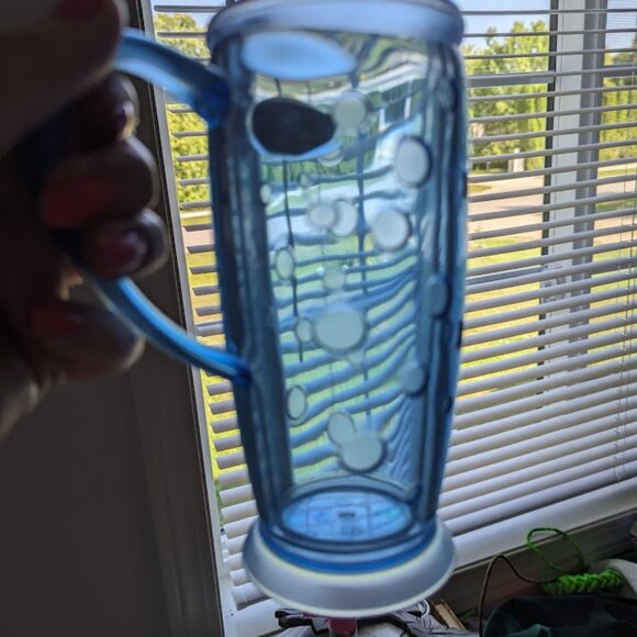 STARBUCKS Barista 16oz 2003 Plastic Blue Rocket Cold Cup W/ Handle & Dome Lid - Picture 6 of 7